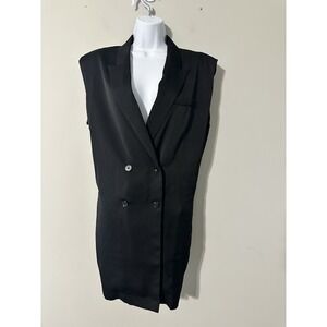 COMMENSE Long Double-Breasted Sleeveless Vest Blazer Jacket Black Size XL